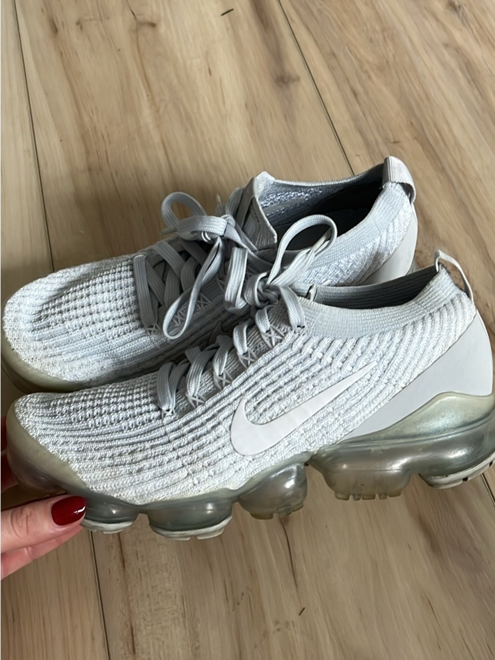 Nike Women's VaporMax Flyknit Sneakers - Light Gray and White